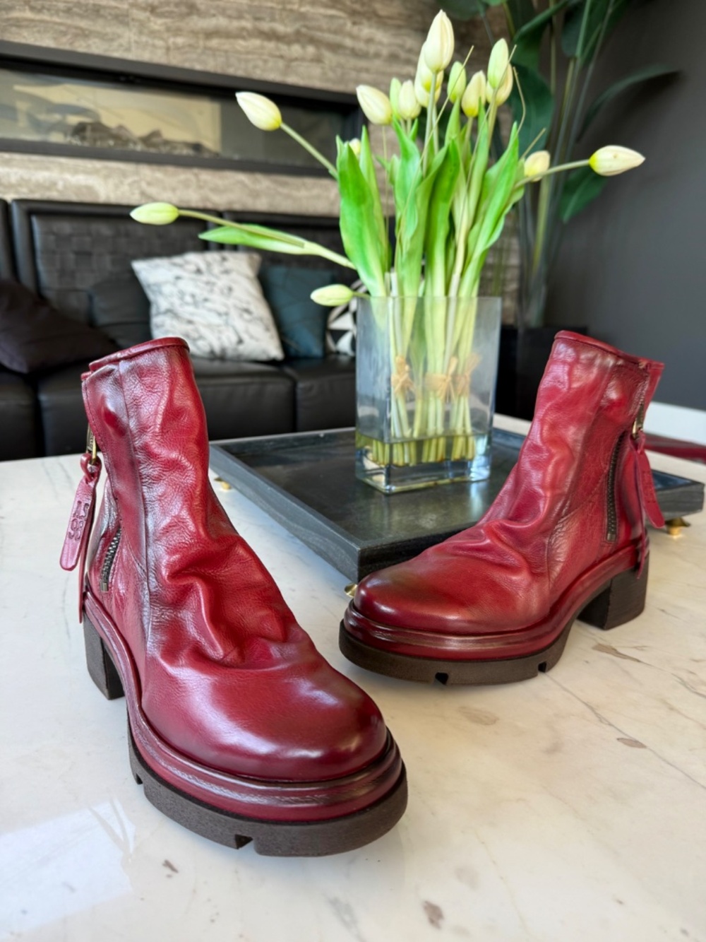 New A.S.98 Eire Ankle Zip Leather Boots Red - Picture 6 of 16